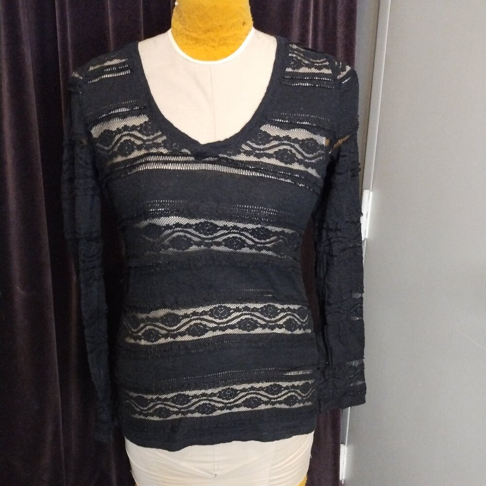 Black Striped Lace Overshirt - Size L